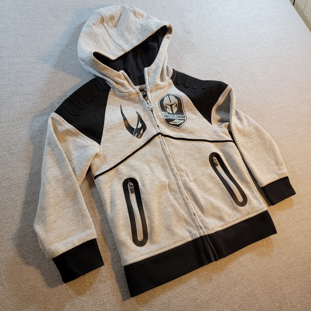Star Wars Mandalorian Zip Hoodie Toddler 2T Gray Black Grogu Sweatshirt 776